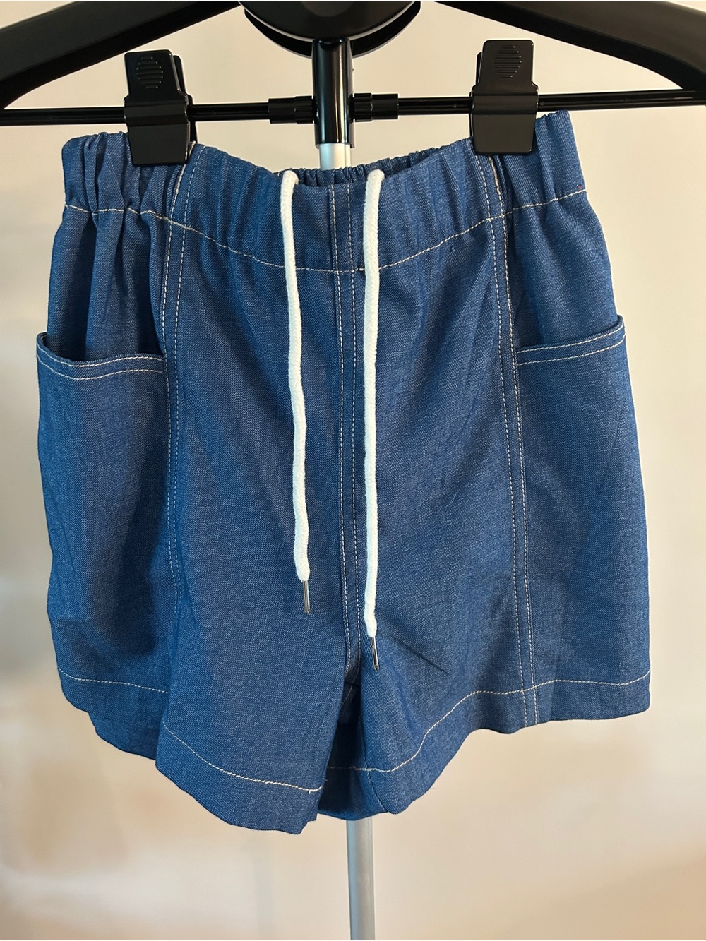 Women's High-Waist Blue Drawstring Casual Shorts